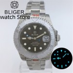BLIGER 40mm NH35 Grey Sunburst Dial Men's Stainless Steel Automatic Watch Sapphire Date Wristwatch Screw Crown Luminous
