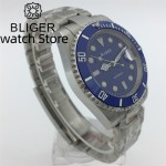BLIGER 40mm Casual Men's Mechanical Watch Fit NH35 PT5000 MIYOTA8215 Movement Sapphire Glass blue dial Stainless Steel bracelet