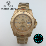 BLIGER 40mm Men's Mechanical NH35 Watch Sapphire Stainless Steel Full Rose Gold Case Waterproof Business Watch Men Relogio