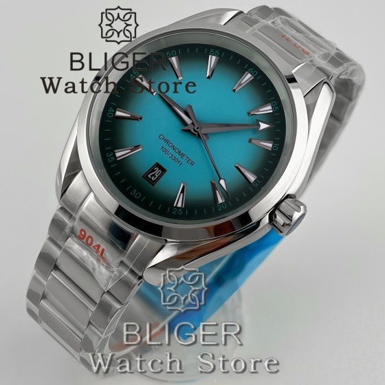 BLIGER 40MM A150 NH35 Mechanical Watches For Men Gradient Dial With Luminous 6 O'clock Date Calendar Sapphire Glass Waterproof
