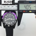 BLIGER 40mm NH35 miyota8215 Automatic Men's Watch PVD Black case Black Purple/Blue Purple Insert Sapphire Waterproof Rubber Bracelet