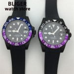 BLIGER 40mm NH35 miyota8215 Automatic Men's Watch PVD Black case Black Purple/Blue Purple Insert Sapphire Waterproof Rubber Bracelet