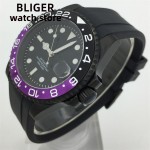 BLIGER 40mm NH35 miyota8215 Automatic Men's Watch PVD Black case Black Purple/Blue Purple Insert Sapphire Waterproof Rubber Bracelet