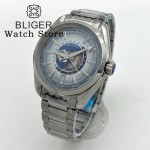 BLIGER 40MM World Time Earth Map NH35 Automatic Mechanical Watches For Men Sapphire Crystal 6 o 'clock Date Deep waterproofing