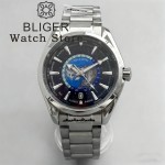 BLIGER 40MM World Time Earth Map NH35 Automatic Mechanical Watches For Men Sapphire Crystal 6 o 'clock Date Deep waterproofing