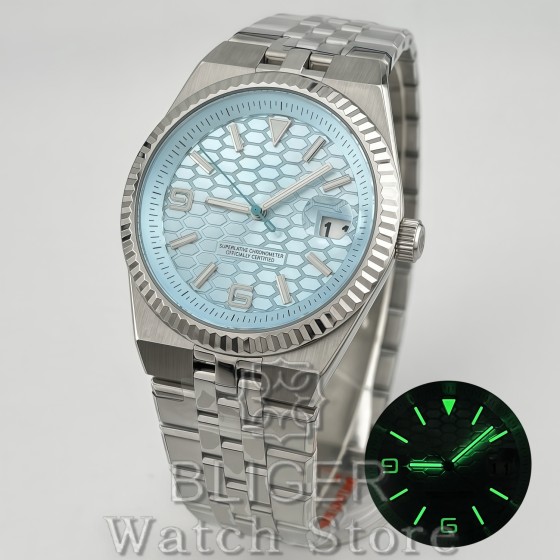 BLIGER 36mm 40mm Luxury NH35 Sport Clock Automatic Mechanical Wristwatch For Men Sapphire Glass Calendar Ice Blue Men's watch