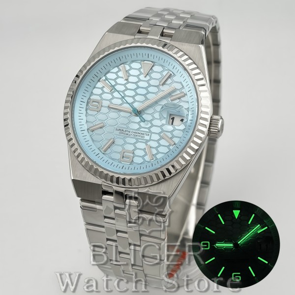 BLIGER 36mm 40mm Luxury NH35 Sport Clock Automatic Mechanical Wristwatch For Men Sapphire Glass Calendar Ice Blue Men's watch