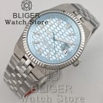 BLIGER 36mm 40mm Luxury NH35 Sport Clock Automatic Mechanical Wristwatch For Men Sapphire Glass Calendar Ice Blue Men's watch
