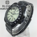 BLIGER 40mm EXP NH35 Watch For Men Black Case Fixed 24hour Bezel Full Luminous Fluorescent White Dial Sapphire Glass Waterproo