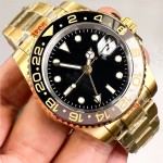 BLIGER 40mm Yellow Gold 3804 GMT Automatic Watch For Men Ceramics Grey Black Bezel Sapphire Glass Luminous Dial Waterproof
