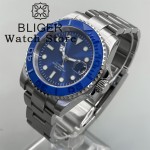 BLIGER 40mm Blue Dive Automatic Watch For Men NH35 MIYOTA 8215 PT5000 Sapphire Glass Magnified Date Green Luminous Ceramic Bezel