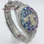 BLIGER 40mm NH34 GMT Mechanical Automatic For Men Diver Watch 100M Blue Dial Luminous Sapphire glass Stainless steel Bracelet