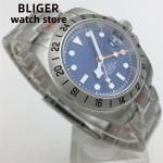 BLIGER 40mm GMT Retro Watch for Men NH34 Automatic Movement Mechanical Wristwatches Sapphire Crystal Fine-tuning Pull Button