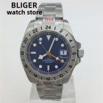 BLIGER 40mm GMT Retro Watch for Men NH34 Automatic Movement Mechanical Wristwatches Sapphire Crystal Fine-tuning Pull Button
