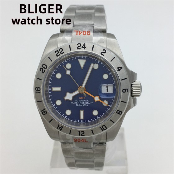 BLIGER 40mm GMT Retro Watch for Men NH34 Automatic Movement Mechanical Wristwatches Sapphire Crystal Fine-tuning Pull Button