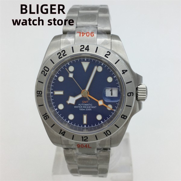 BLIGER 40mm GMT Retro Watch for Men NH34 Automatic Movement Mechanical Wristwatches Sapphire Crystal Fine-tuning Pull Button