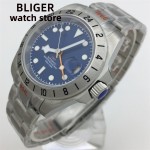 BLIGER 40mm GMT Retro Watch for Men NH34 Automatic Movement Mechanical Wristwatches Sapphire Crystal Fine-tuning Pull Button