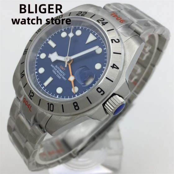 BLIGER 40mm GMT Retro Watch for Men NH34 Automatic Movement Mechanical Wristwatches Sapphire Crystal Fine-tuning Pull Button