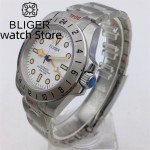BLIGER 40mm NH34 GMT Men Automatic Mechanical Watch Classic Retro Watch Stainless Steel 100m Waterproof Clock Reloj Hombre