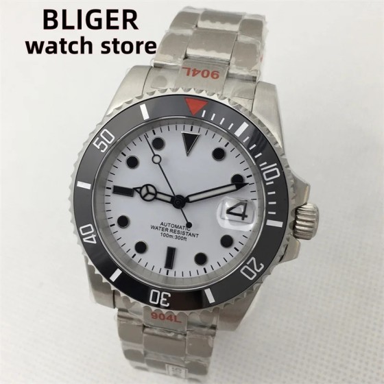 BLIGER 40mm NH35 Automatic Watch For Men Sapphire Crystal Date Ceramic Bezel NH35A MIYOTA 8215 PT5000 movement Stainless Strap