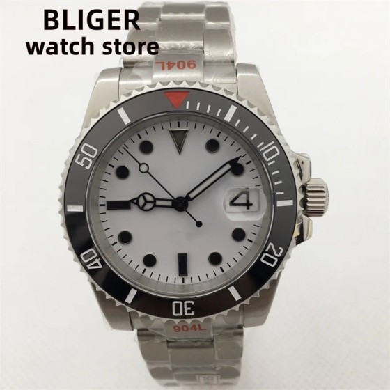 BLIGER 40mm NH35 Automatic Watch For Men Sapphire Crystal Date Ceramic Bezel NH35A MIYOTA 8215 PT5000 movement Stainless Strap