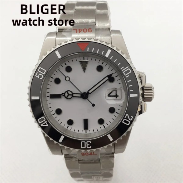 BLIGER 40mm NH35 Automatic Watch For Men Sapphire Crystal Date Ceramic Bezel NH35A MIYOTA 8215 PT5000 movement Stainless Strap