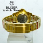 BLIGER 40mm Rootbeer NH34 Automatic GMT Men Watch Luxury Two Tone Gold Case Bracelet Brown Dial Luminous Sapphire Glass