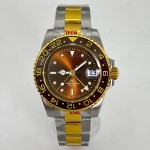 BLIGER 40mm Rootbeer NH34 Automatic GMT Men Watch Luxury Two Tone Gold Case Bracelet Brown Dial Luminous Sapphire Glass