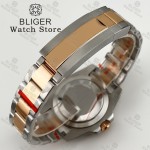 BLIGER 40mm Rose Gold NH34GMT Automatic Tiger Eye Texture Watch For Men Steel Strap Ceramics Bezel Sapphire Glass Luminous 10Bar