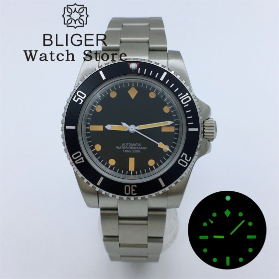 BLIGER 40MM Vintage Diving Watch NH35 PT5000 Movement Dome glass C3 Luminous Dial Waterproof Watch For Men