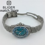 BLIGER GMT 40mm NH34A Mechanical Dive Watch Men 200M Waterproof Luminous Sky Blue Ceramic Insert Dome glass Stainless Bracelet