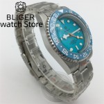 BLIGER GMT 40mm NH34A Mechanical Dive Watch Men 200M Waterproof Luminous Sky Blue Ceramic Insert Dome glass Stainless Bracelet