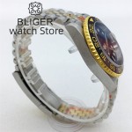 BLIGER 40mm NH34 GMT Automatic Watch For Men Black Dial Luminous Sapphire Glass Luxury Two Tone Gold Case Bracelet