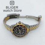 BLIGER 40mm NH34 GMT Automatic Watch For Men Black Dial Luminous Sapphire Glass Luxury Two Tone Gold Case Bracelet