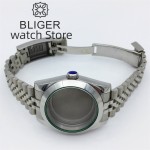 BLIGER 36mm/40mm Silver Watch Case Green Glass Gasket Sapphire Glass For NH35 NH36 MIYOTA8215 DG ETA2836 2824 PT5000 Movement